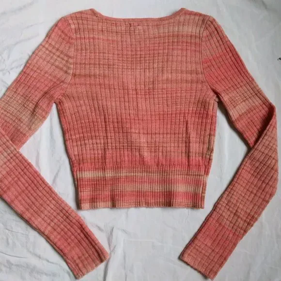 American Eagle Cropped Sweater Wrap Orange Pink Women's Size Small - Picture 9 of 10